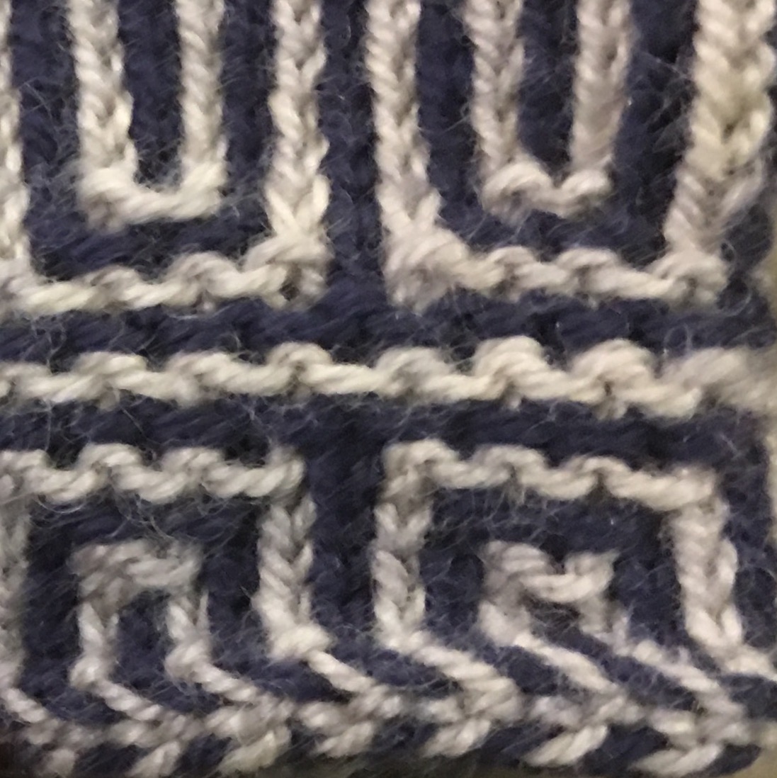 close-up of 2-color twined knitting